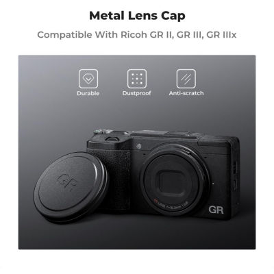 Avatar Shop|K&F Capac Obiectiv Metalic pentru Ricoh GR, Aliaj de Aluminiu, Interior EVA, Include Snur de Siguranta, 3 Lavete Microfibra|K&F Concept