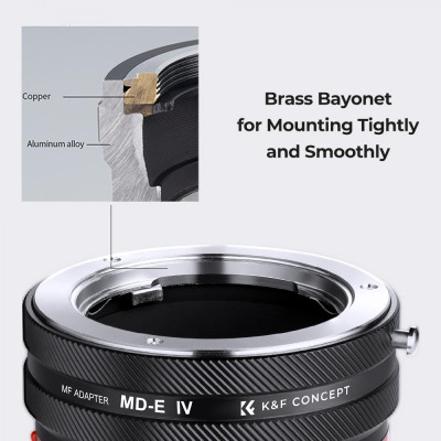 Avatar Shop|K&F Adapter Montura MD-NEX IV, Focalizare Manuala, Fara Contacte Electronice, Aliaj Aluminiu-Cupru, Pentru Sony E-Mount|K&F Concept