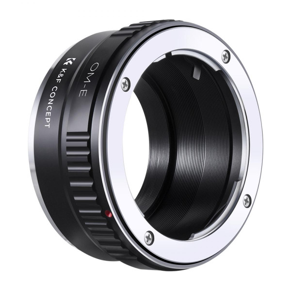 K&F Concept Adaptor Obiectiv Olympus OM la Sony E, Constructie din Alama si Aluminiu, Focalizare Manuala, Focus la Infinit