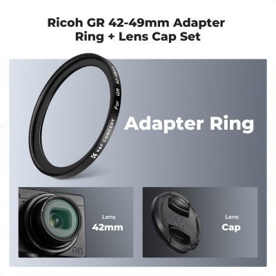 Avatar Shop|K&F Ricoh GR 42-49mm Inel Adaptor si Capac Obiectiv, Compatibil GR IIIx, GR III, GR II, Aluminiu, Filtru 49mm|K&F Concept