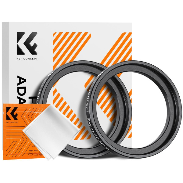 K&F Concept Inel Adaptor Step Up 37-40.5mm, Aluminiu Aviatie, Rezistent la Coroziune, Set 2 Bucati, Include Laveta Curatare