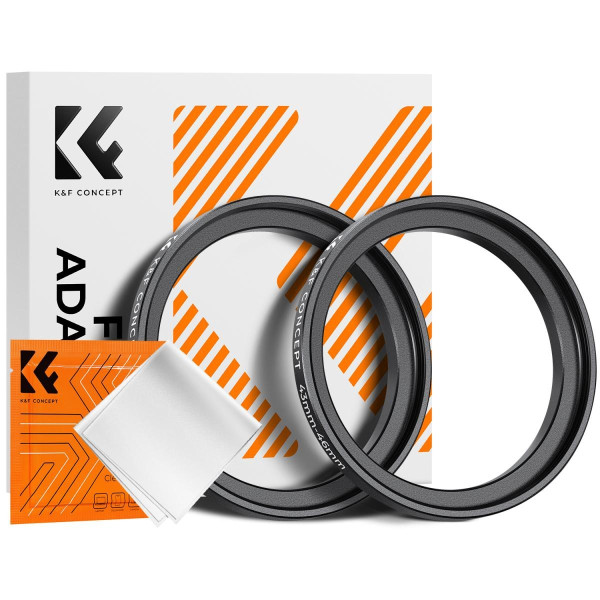 K&F Concept Inel Adaptor Step Up 43-46mm, Aluminiu Aircraft-Grade, Rezistent la Coroziune, Set 2 Bucati, Include Laveta Curatare