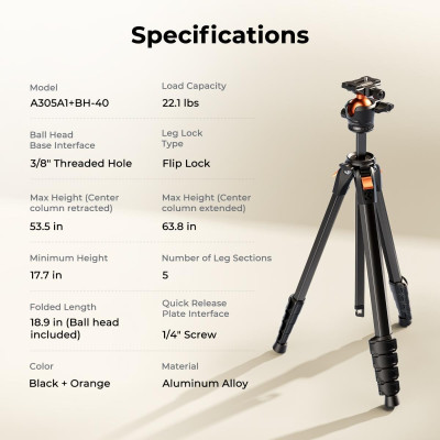 Avatar Shop|K&F tripod A305A1+BH-40, Trepied foto cu cap bila|K&F Concept