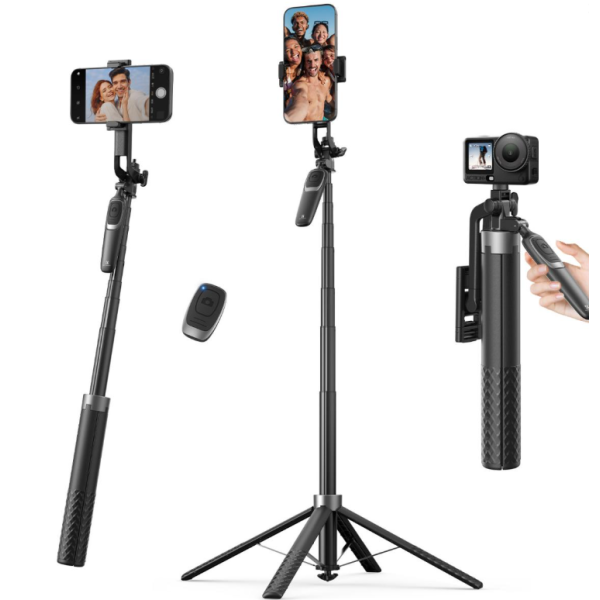 K&F Concept Selfie Stick Tripod 4 Picioare, Extensibil 1.8m, Deschidere Automata, Maner Stabilizator, Telecomanda Bluetooth