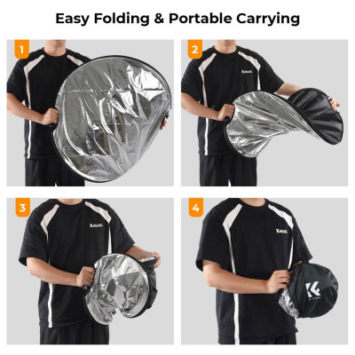 Avatar Shop|K&F Reflector Rotund 5in1 cu Maner, 110cm, Auriu, Argintiu, Alb, Negru, Translucid, Pliabil|K&F Concept