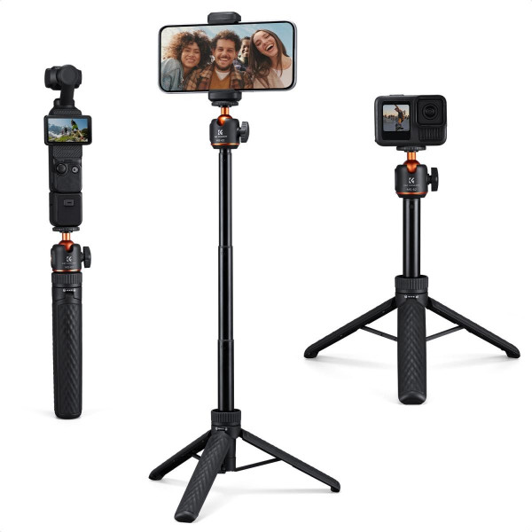 K&F 65cm Stativ Desktop si Selfie Stick, Cap Bila 360°, Extensie 24cm-65cm, Greutate 175g, Filet 1/4 inch, Montura Cold Shoe