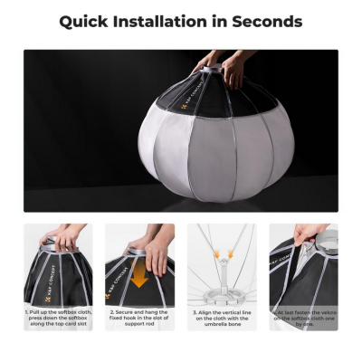 Avatar Shop|K&F 65CM Softbox Lantern, Lumina Difuza 360°, Unghi Fascicul 270°, Montura Bowens, Pliabil Rapid, Husa de Transport|K&F Concept