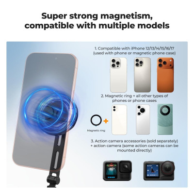 Avatar Shop|K&F Concept Suport Gat pentru Telefon, Montare Magnetica 2-in-1, Tub Silicon 66cm, Rotatie 4 Unghiuri, Compatibil MagSafe|K&F Concept