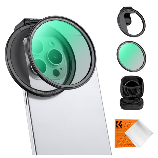 K&F 67MM Suport Telefon Magnetic, Filtru CPL Magnetic 67MM, Sticla Optica HD, Multi-Strat, Rezistent la Apa