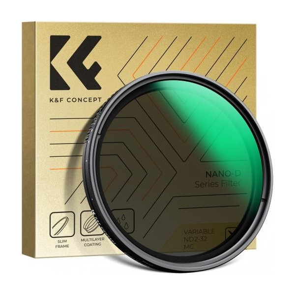 K&F Concept Filtru ND Variabil D Series, ND2-ND32, 1-5 Trepte, Diametru 77mm, 24 Straturi Nano-Coating, Rama Ultra-Subtire 7.4mm