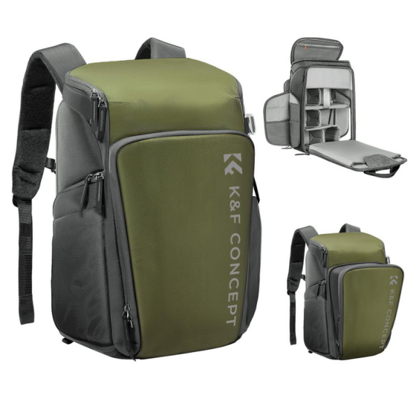 K&F Nature Wander 01 Rucsac Foto 25L, Verde, Design Magic Bin, Compartiment Laptop 16 inch, Capacitate Extensibila 2-3L