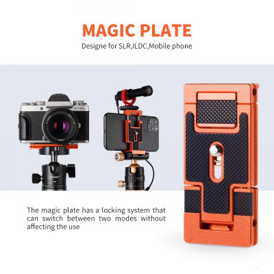 Avatar Shop|K&F CA02 Placa Quick Release din Aluminiu 2 in 1, Compatibila Arca Swiss, Suport pentru Camera si Telefon, Filet 1/4 Inch,|K&F Concept
