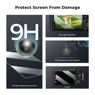 Avatar Shop|K&F Folie Protectie Ecran pentru Olympus TG-7, TG-6, TG-5, TG-4, Sticla Securizata 9H, Grosime 0.33mm, Transparenta 99.99%|K&F Concept