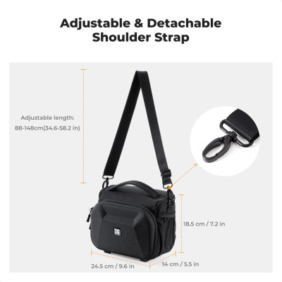 Avatar Shop|K&F Concept Geanta Foto Sling, Marime M, Rezistenta la Apa, Carcasa Rigida EVA, Suport Trepied, 764g|K&F Concept