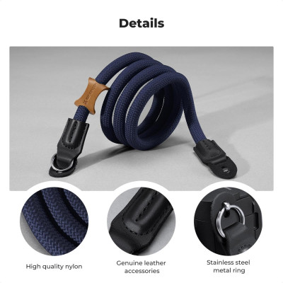 Avatar Shop|K&F Concept Curea Foto Urban Wander 05 Deep Blue, Pentru DSLR si SLR, Nailon Premium, Piele Naturala, Inele Otel Inoxidabil|K&F Concept