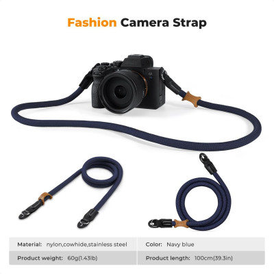 Avatar Shop|K&F Concept Curea Foto Urban Wander 05 Deep Blue, Pentru DSLR si SLR, Nailon Premium, Piele Naturala, Inele Otel Inoxidabil|K&F Concept