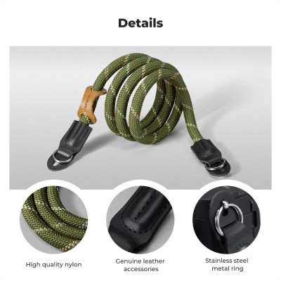 Avatar Shop|K&F Concept Urban Wander 05 Green Curea Umar Camera, Nylon Premium, Detalii Piele Naturala, Inele Otel Inoxidabil,|K&F Concept
