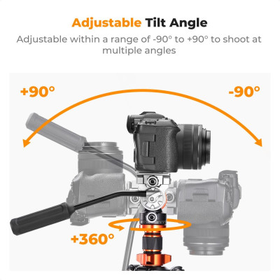 Avatar Shop|K&F O255C4+FH-03 Trepied Foto Carbon cu Cap Video Hidraulic, Greutate 1.1kg, Sarcina 5kg, Inaltime 173cm, Diametru Tub 25mm|K&F Concept