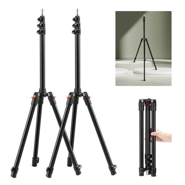 K&F Concept Suport Lumina Aluminiu, Set 2 Bucati, Inaltime 53cm-2m, Sarcina 5kg, Pliabil 43.2x9cm, Filet 1/4 Inch