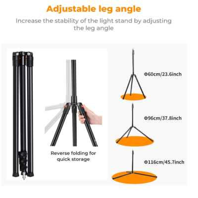 Avatar Shop|K&F Concept Stativ Lumina Foto Aluminiu, Inaltime Maxima 219.5cm, Pliabil la 55cm, Capacitate 4kg, Montura 1/4 Inch, Greutate|K&F Concept