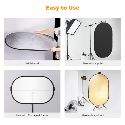Avatar Shop|K&F Concept Reflector Oval Pliabil 5-in-1, 60x90cm, Auriu, Argintiu, Alb, Negru, Translucid, Cu Geanta de Transport|K&F Concept
