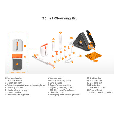 Avatar Shop|K&F Concept Kit Curatare 25-in-1, Pentru Laptop Tastatura Telefon Tableta Camera, Cu Suport Telefon si Tableta|K&F Concept