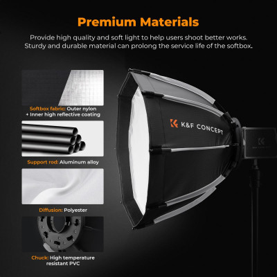 Avatar Shop|K&F Concept Softbox Octogonal 40cm, Montura Mini Bowens, Greutate 380g, 8 Coaste, Difuzor si Grid Fagure Incluse, Husa|K&F Concept