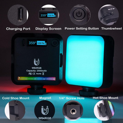 Avatar Shop|K&F Concept Lampa LED Mini Fill Light, 6W, Full-Color RGB, CRI 95, 3200K-6500K, Baterie 2000mAh|K&F Concept