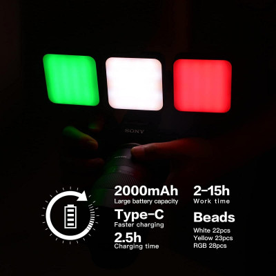 Avatar Shop|K&F Concept Lampa LED Mini Fill Light, 6W, Full-Color RGB, CRI 95, 3200K-6500K, Baterie 2000mAh|K&F Concept