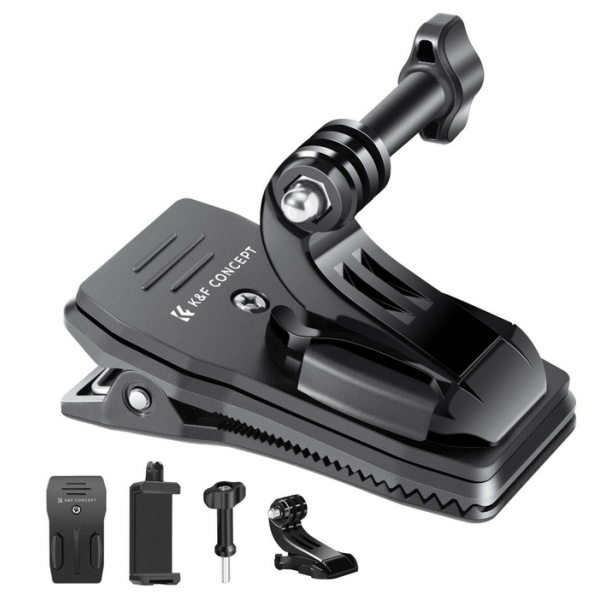 K&F Concept Clema Suport Rucsac, Rotatie 360 Grade, Deschidere 4cm, Compatibil GoPro si DJI Osmo, Clema Telefon 65-102mm