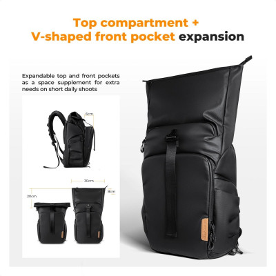 Avatar Shop|K&F Concept Nature Wander 11 Rucsac Foto, 20L, Deschidere Spate 180 Grade, Laptop 15.6 Inch, Curele Trepied, Negru|K&F Concept