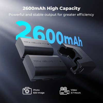 Avatar Shop|K&F Concept Set 2 Acumulatori LP-E6NH si Incarcator, 2600mAh, PD 18W, Design Modular, Afisaj Inteligent|K&F Concept