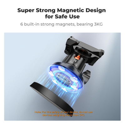 Avatar Shop|K&F Concept Cap Bila Magnetic, Capacitate Incarcare 3kg, Clema Telefon Integrata, Rotire 360 Grade, Magneti Puternici|K&F Concept