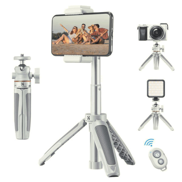 K&F Concept MS02 Mini Trepied, Portocaliu-Gri, Inaltime 130-340mm, Sarcina Maxima 2kg, Cap Bila 360°, Telecomanda Bluetooth