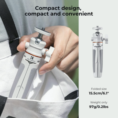 Avatar Shop|K&F Concept MS02 Mini Trepied, Portocaliu-Gri, Inaltime 130-340mm, Sarcina Maxima 2kg, Cap Bila 360°, Telecomanda Bluetooth|K&F Concept