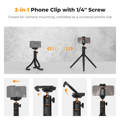 Avatar Shop|K&F Concept MS29 Trepied Flexibil Extensibil, Inaltime 26-60 cm, Cap Bila 360 Grade, Telecomanda Bluetooth, Greutate 395g|K&F Concept
