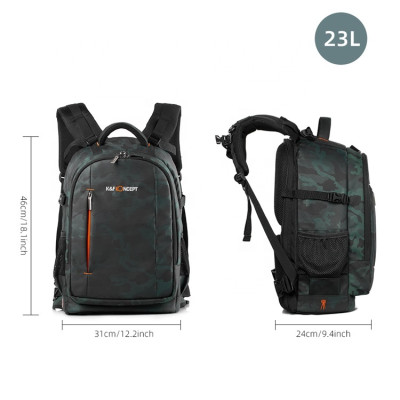 Avatar Shop|K&F Concept Rucsac Foto Camera, Capacitate 26L, 2 Camere + 6 Obiective, Compartiment Laptop 12.8 Inch, Nailon 900D Waterproof|K&F Concept