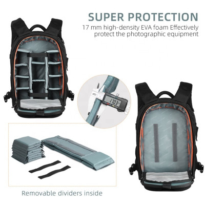 Avatar Shop|K&F Concept Rucsac Foto Camera, Capacitate 26L, 2 Camere + 6 Obiective, Compartiment Laptop 12.8 Inch, Nailon 900D Waterproof|K&F Concept