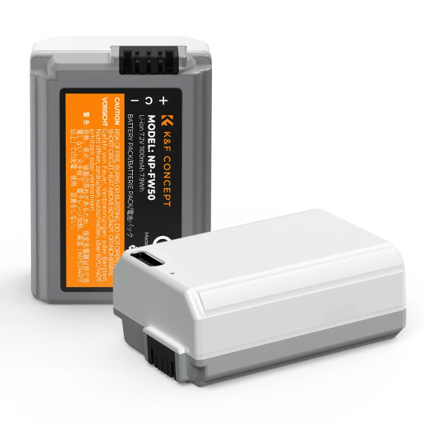 K&F Concept NP-FW50 Acumulator Camera, 1100mAh, Incarcare Type-C, Set 2 Bucati, Compatibil Sony