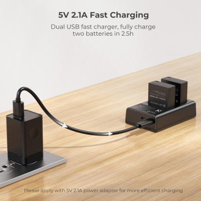 Avatar Shop|K&F Concept NP-W126 Set 2 Acumulatori si Incarcator Dublu, 1300mAh, Micro-USB si USB-C, Pentru Fujifilm|K&F Concept