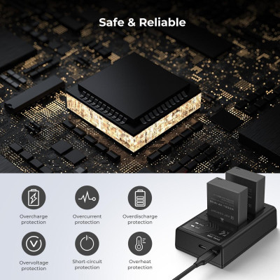 Avatar Shop|K&F Concept NP-W126 Set 2 Acumulatori si Incarcator Dublu, 1300mAh, Micro-USB si USB-C, Pentru Fujifilm|K&F Concept