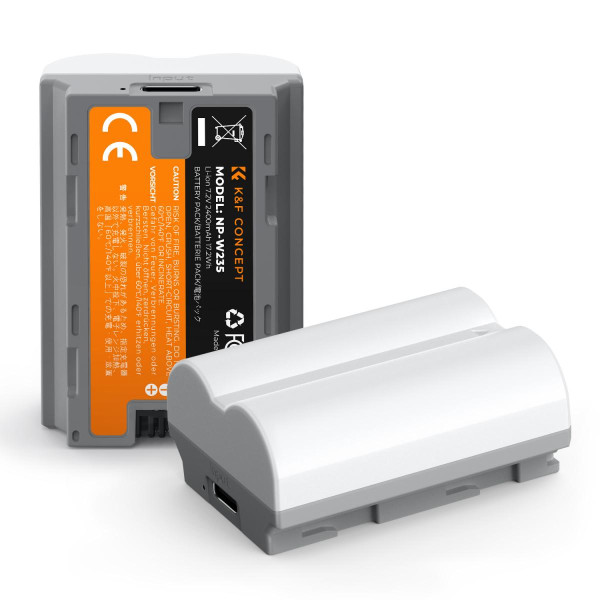 K&F Concept NP-W235 Acumulator pentru Camera, 2400mAh, Incarcare Type C, Set 2 Bucati, Compatibil Fujifilm