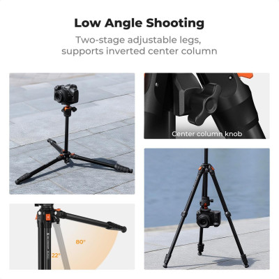 Avatar Shop|K&F Concept O235A1+BH-40 Trepied Foto Compact, Aluminiu, 1.2kg, Cap Bila 40mm, Capacitate 10kg, Inaltime 45-162.5cm|K&F Concept