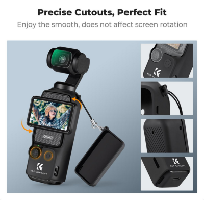 Avatar Shop|K&F Concept Husa Silicon Osmo Pocket 3, Cu Folie Sticla Ecran 9H, Grosime 1.8mm, Design Anti-Pierdere|K&F Concept