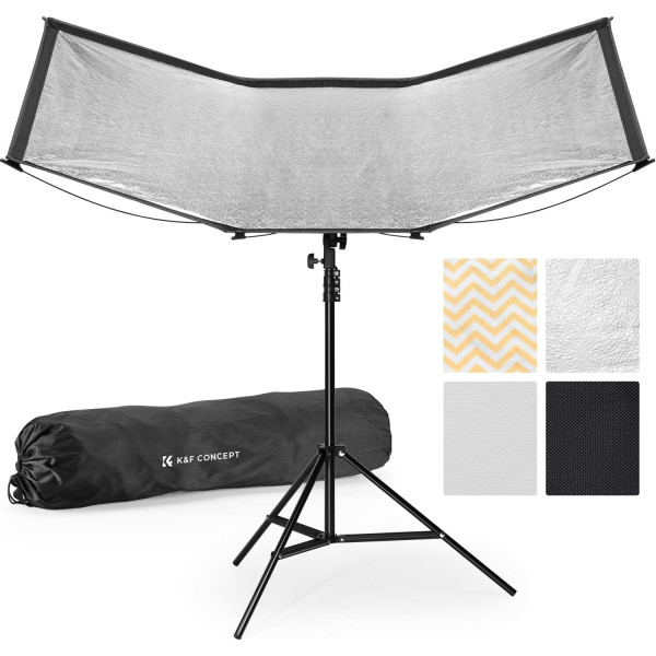 K&F Concept Reflector Curbat cu Eliberare Rapida, Dimensiune 123x65cm, Huse Magnetice 4-in-1, Baza Ajustabila 180°