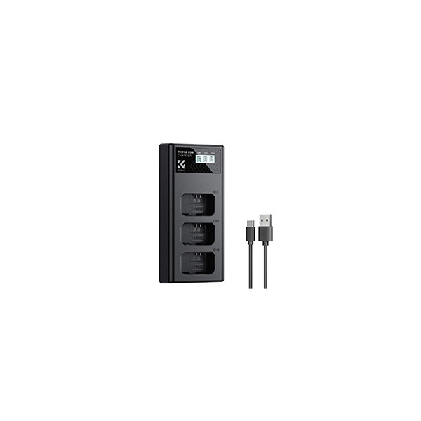 K&F Concept Incarcator Baterii Sony NP-FW50, 3 Sloturi, Display LCD, Micro USB si Type-C