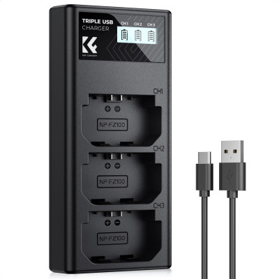Avatar Shop|K&F Concept Incarcator Baterii Sony NP-FZ100, 3 Sloturi, Display LCD, Intrare USB si Type-C|K&F Concept