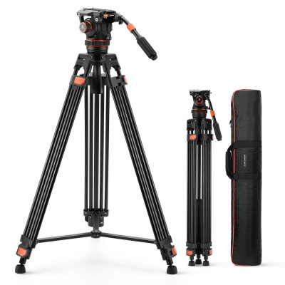 Avatar Shop|K&F Concept VA3+BV60 Trepied Video cu Cap Fluid, Sarcina Maxima 10kg, Bila 75mm, Inaltime Maxima 1915mm, Aluminiu|K&F Concept