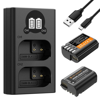 K&F Concept DMW-BLK22 Acumulator Dublu cu Incarcator Dual Canal, 2400mAh, 7.4V, Ecran...