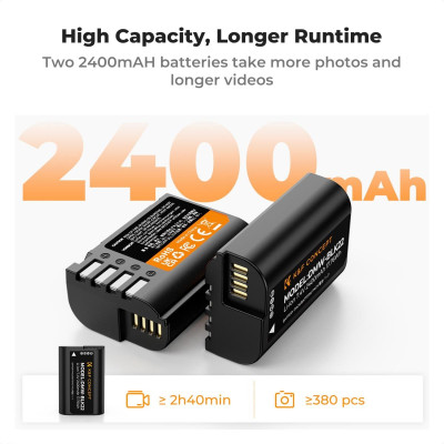 Avatar Shop|K&F Concept DMW-BLK22 Acumulator Dublu cu Incarcator Dual Canal, 2400mAh, 7.4V, Ecran LCD, Pentru Panasonic|K&F Concept